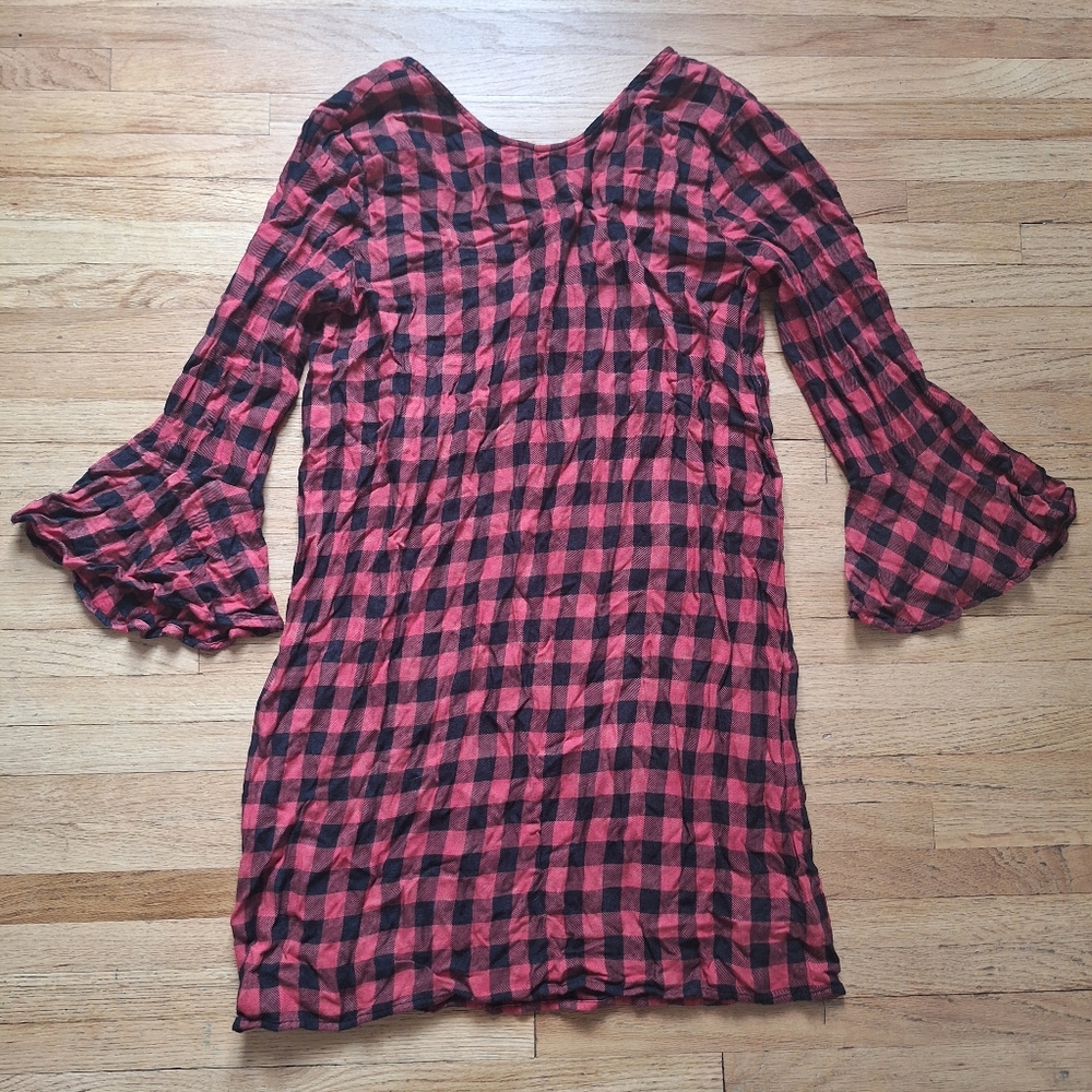 Cloth & Stone Buffalo Plaid Dress with Bell Sleeves